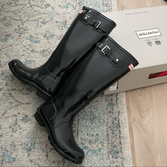 Hunter Original Tall Gloss Black Rain Boots - Picture 1 of 6